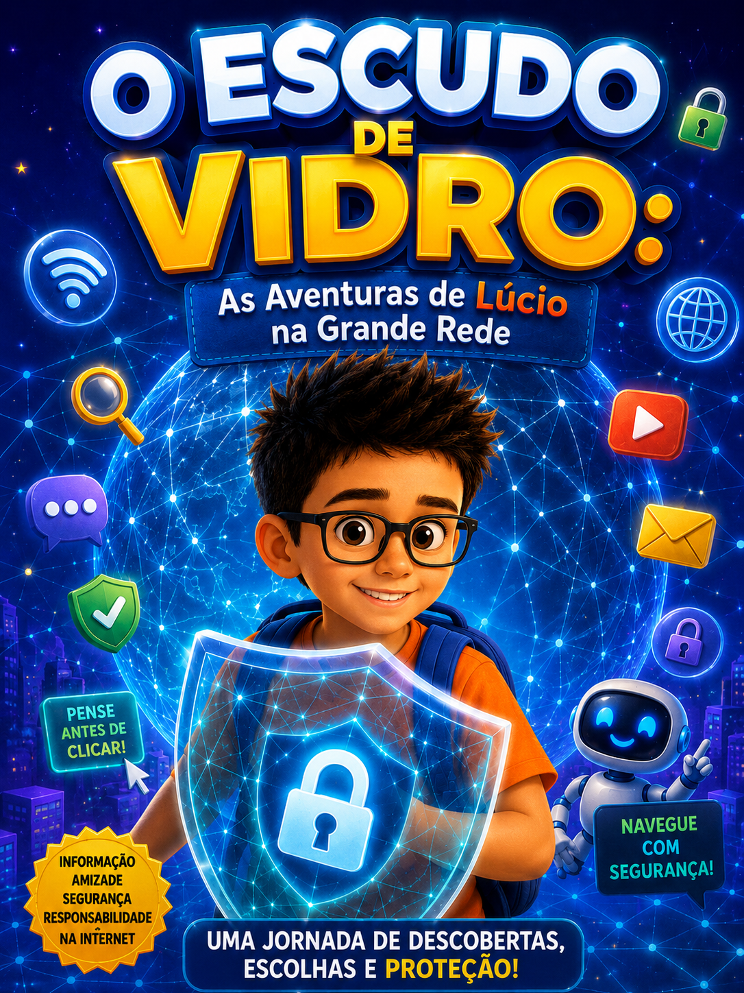 Capa de O Escudo de Vidro: As Aventuras de Lú na Grande Rede