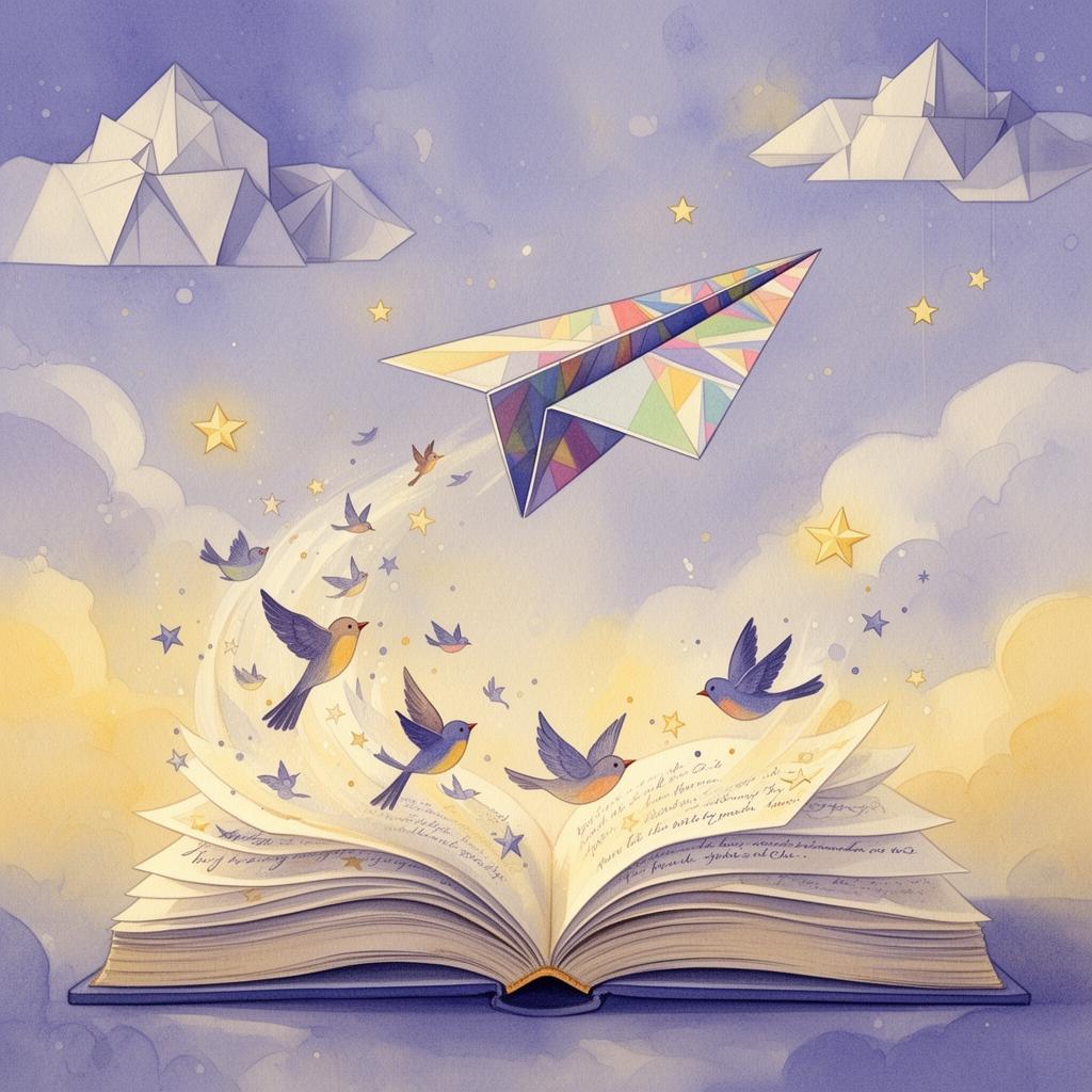 Editor de livros ilustrados Avião Papel com avião de papel sobrevoando livros